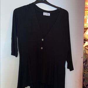 Joseph Ribkoff Black Peplum Blouse with Notched Collar